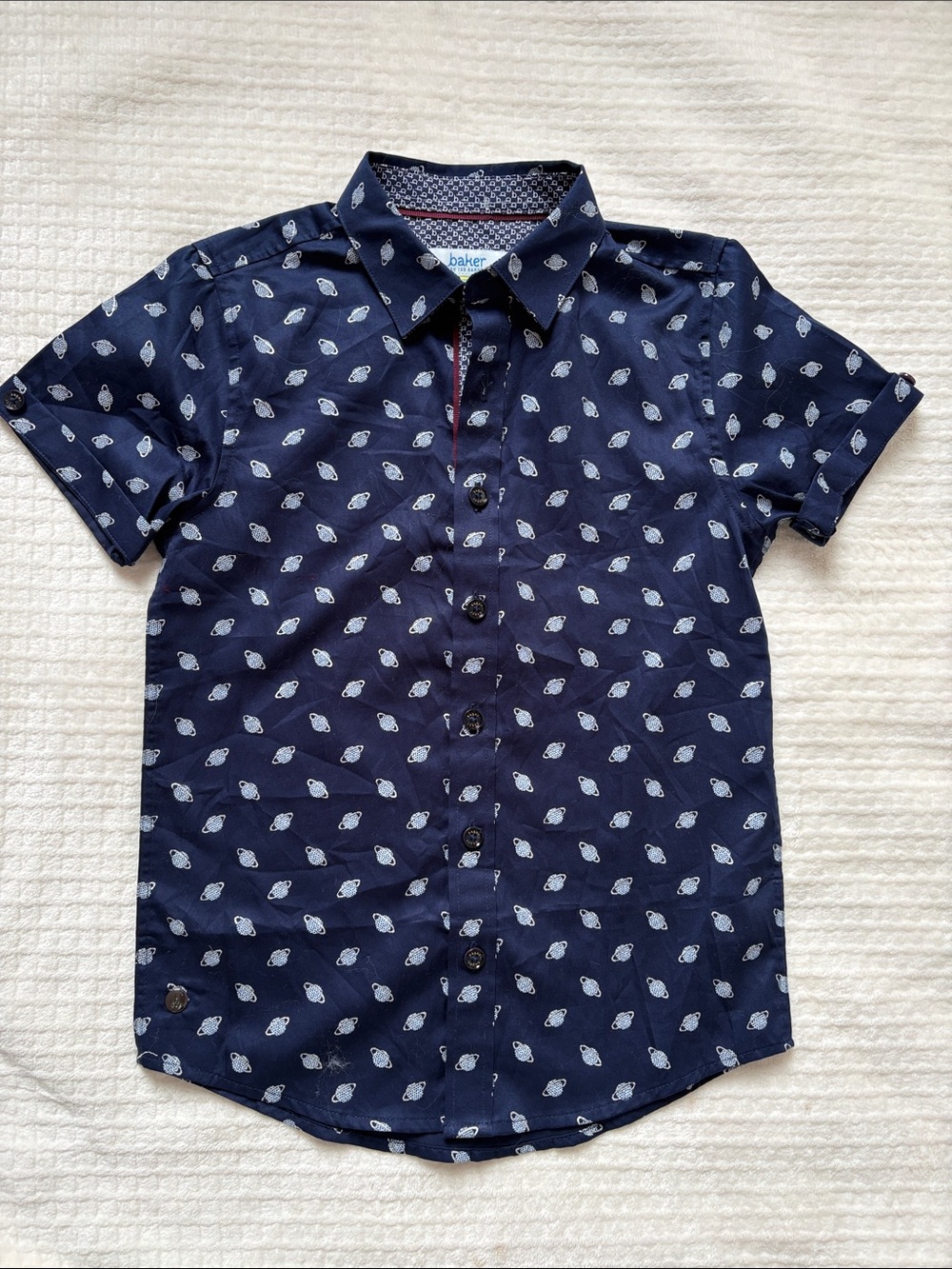Baker by Ted Baker Navy and White Short-Sleeve Button-Up Shirt